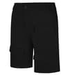 Thumbnail Angled front view of black utility shorts with flap pockets.