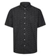 Thumbnail Black abstract floral short sleeve shirt, flat front view.