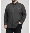Thumbnail Charcoal wash denim shirt worn, front view.