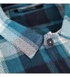 Thumbnail Close-up of collar on teal check overshirt.