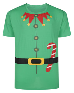 Bigdude Short Sleeve Christmas Elf Print T-Shirt Green