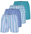 Thumbnail Four pack of woven boxer shorts in mixed blue designs.