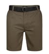Dark olive chino shorts, front view with black D-ring belt.