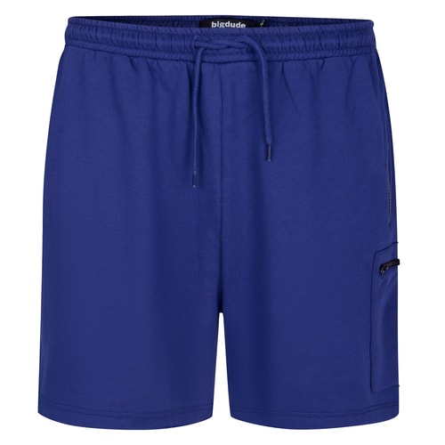 Front flat view of midnight blue shorts with cargo pocket.