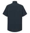 Thumbnail Navy short sleeve poplin shirt, full back view.