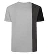 Grey crew neck T-shirt with vertical dark colour block front.