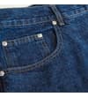 Thumbnail Blue denim jeans front pocket close-up.