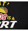 Thumbnail Sleeve and chest graphic detail on black slogan T-shirt.