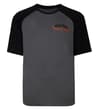 Thumbnail Front view of charcoal raglan T-shirt with chest print.