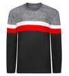 Thumbnail Front view of charcoal knitted sweatshirt with white and red stripe.