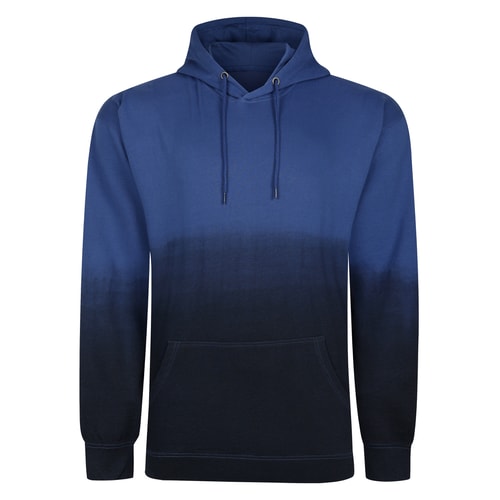 Front view of blue ombre pullover hoodie with pocket.