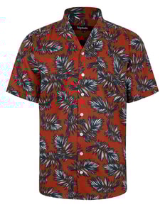 Bigdude Palm Leaves Viscose Relaxed Collar Shirt Pepper Red Tall