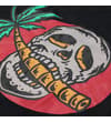 Thumbnail Close-up of skull and palm tree print on black fabric.