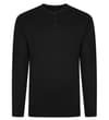 Black long sleeve grandad T-shirt, front view.