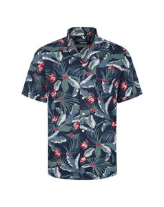 Bigdude Tropical Trees Viscose Relaxed Collar Shirt Blue Tall