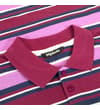 Thumbnail Close-up of polo collar and button placket on striped fabric.