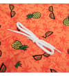 Thumbnail Close-up of white drawstring on orange print swim shorts.