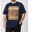 Thumbnail Tall navy T-shirt worn front view with large motorcycle print.