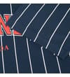Thumbnail Close-up of short sleeve hem on the navy pin stripe T-shirt.
