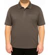 Thumbnail Model wearing charcoal polo shirt with chest pocket, front view.