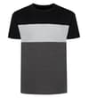 Thumbnail Front view of black, light grey and charcoal panel T-shirt.
