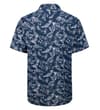 Thumbnail Deep blue tropical leaf short sleeve shirt, back view.