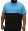 Thumbnail Front view of bright blue and black colour block T-shirt.