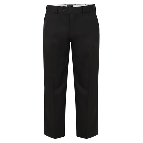 Black adjustable waist trousers, front view.