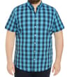 Thumbnail Turquoise and black checked short sleeve shirt, front view.