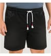 Thumbnail Black denim shorts worn, front view.