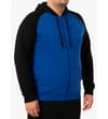 Thumbnail Angled view of royal blue and black zip hoody on model.
