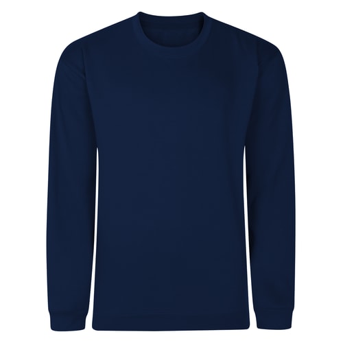 Navy crew neck sweatshirt, front flat view.