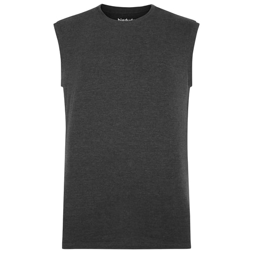 Charcoal sleeveless T-shirt, front view.