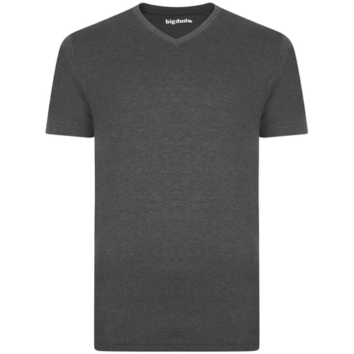 Charcoal marl V-neck short sleeve T-shirt, front view.