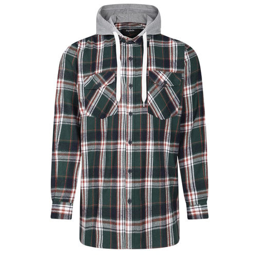 Bigdude Hooded Flannel Checked Shirt Green