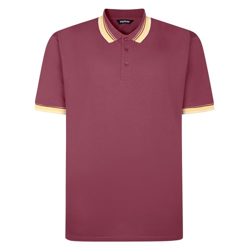 Crimson red polo shirt with tipped collar, front view.