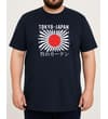 Thumbnail Model wearing navy Tokyo Japan print T-shirt.
