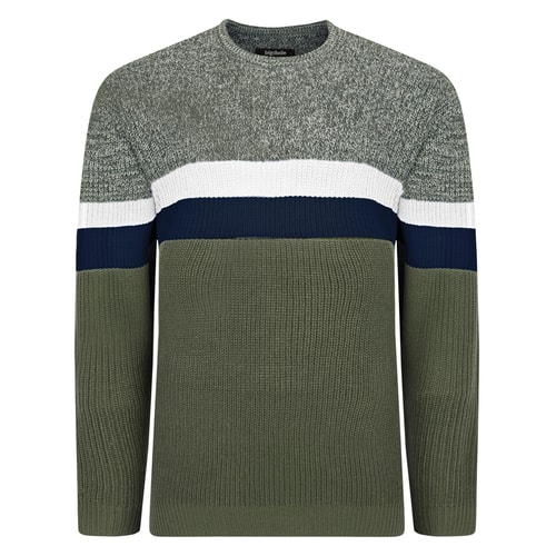 Khaki colour block knitted sweatshirt, front view.