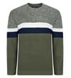 Khaki colour block knitted sweatshirt, front view.