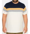 Thumbnail Front view of navy, yellow, grey and cream colour block T-shirt.