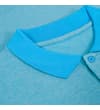 Thumbnail Close-up of bright blue polo collar and placket.