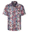 Thumbnail Front view of burgundy short sleeve shirt with geometric print.