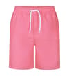 Thumbnail Pink swim shorts front view with white drawstring.