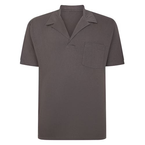 Front view of stone short sleeve polo with chest pocket.