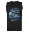 Thumbnail Black sleeveless T-shirt with blue motorcycle front print.