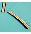Thumbnail Close-up of turquoise polo sleeve with striped cuff.