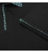Thumbnail Detail of sleeve cuff trim and patterned placket on black polo.