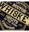 Thumbnail Close-up of the cream whisky label print on navy fabric.