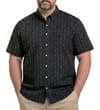 Thumbnail Black short sleeve shirt with abstract floral print, worn front view.