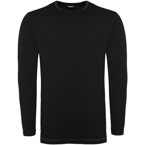 Black ribbed long-sleeve shirt front view.